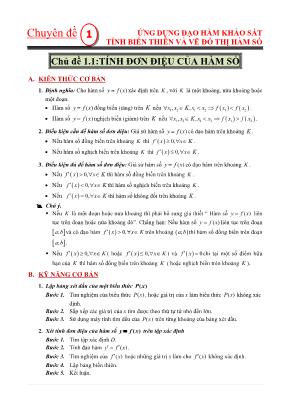 Các chuyên đề luyện thi THPT môn Toán - Chuyên đề 1 Ứng dụng đạo hàm khảo sát tính biến thiên và vẽ đồ thị hàm số
